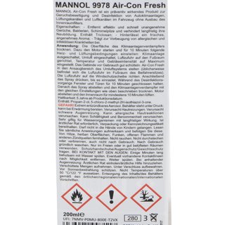 Klimaanlagen Desinfektion Air Con Fresh MANNOL 12 X 200 ml