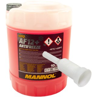 Khlerfrostschutz MANNOL Frostschutz Antifreeze AF12 G12 10 Liter Fertiggemisch -40C rot inkl. Auslasshahn