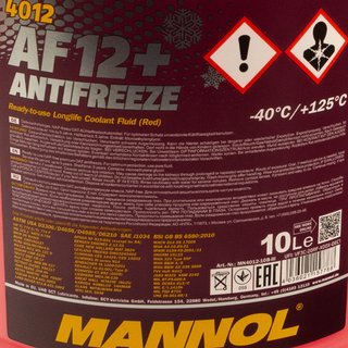Khlerfrostschutz MANNOL Frostschutz Antifreeze AF12 G12 10 Liter Fertiggemisch -40C rot inkl. Auslasshahn