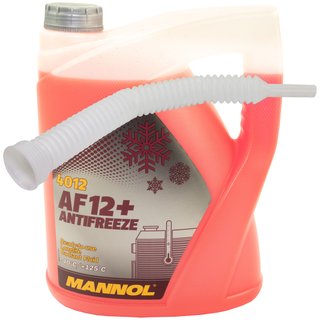 Khlerfrostschutz MANNOL Frostschutz Antifreeze AF12 G12 5 Liter Fertiggemisch -40C rot inkl. Auslasshahn