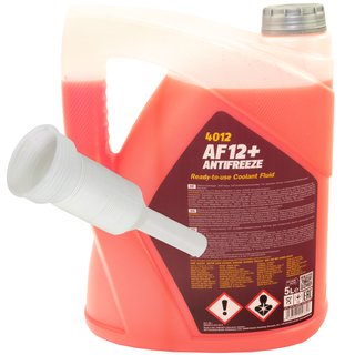 Khlerfrostschutz MANNOL Frostschutz Antifreeze AF12 G12 5 Liter Fertiggemisch -40C rot inkl. Auslasshahn