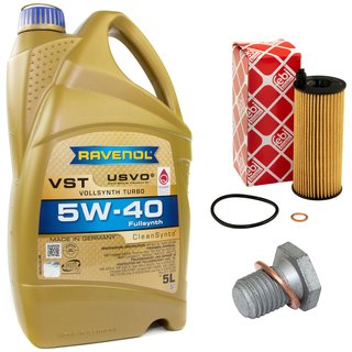 Motorl Set VollSynth Turbo VST SAE 5W-40 5 Liter + lfilter Febi 101324 inkl. lablassschraube 100551