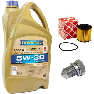 Engineoil set VMP SAE 5W-30 5 liters + Oilfilter Febi 37441 + Oildrainplug 48871