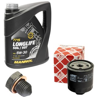 Engineoil set Longlife 5W30 API SN 5 liters + Oilfilter Febi 22532 + Oildrainplug 48871
