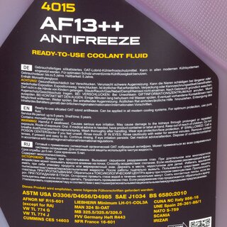 Khlerfrostschutz MANNOL AF13++ Antifreeze 5 Liter Fertiggemisch -40C rot