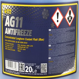 Khlerfrostschutz Konzentrat MANNOL AG11 Longterm -40C 20 Liter blau