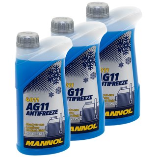 Khlerfrostschutz MANNOL Frostschutz Antifreeze 3 X 1 Liter Fertiggemisch -40C blau AG11 G11