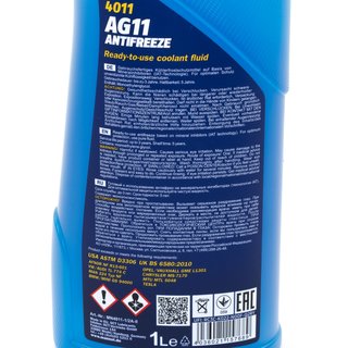 Khlerfrostschutz MANNOL Frostschutz Antifreeze 4 X 1 Liter Fertiggemisch -40C blau AG11 G11