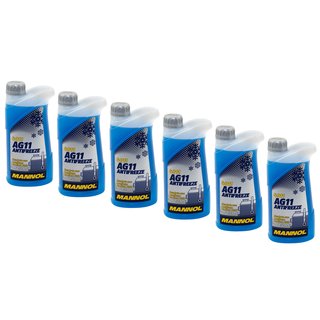 Khlerfrostschutz MANNOL Frostschutz Antifreeze 6 X 1 Liter Fertiggemisch -40C blau AG11 G11