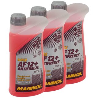Khlerfrostschutz MANNOL Frostschutz Antifreeze 3 X 1 Liter Fertiggemisch -40C rot AF12 G12