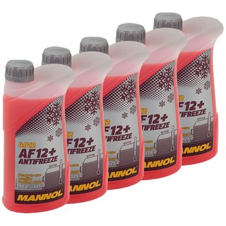 Khlerfrostschutz MANNOL Frostschutz Antifreeze 5 X 1 Liter Fertiggemisch -40C rot AF12 G12