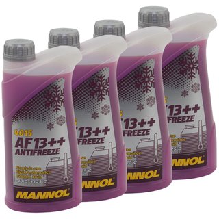 Khlerfrostschutz MANNOL AF13++ Antifreeze 4 X 1 Liter Fertiggemisch -40C rot