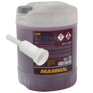 Khlerfrostschutz MANNOL AF13++ Antifreeze 10 Liter Fertiggemisch -40C rot mit Ausgieer