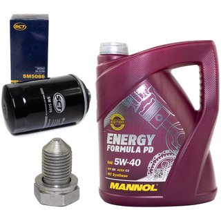 Engine Oil Set 5W-40 5 liters + oil filter SCT SM5086 + Oildrianplug 48871