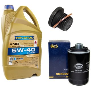 Engineoil set VMO SAE 5W-40 5 liters + Oil Filter SM5086 + Oildrainplug 171173