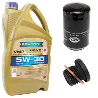 Engineoil set VMP SAE 5W-30 5 liters + Oil Filter SM5086 + Oildrainplug 171173