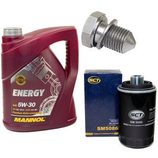 Engine Oil Set 5W-30 5 liters + oil filter SCT SM5086 + Oildrainplug 48871