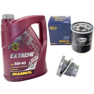 Engine Oil Set 5W-40 5 liters + oil filter SCT SM832 + Oildrainplug 101250