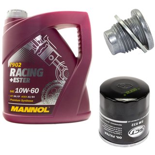 Engineoil set Racing+Ester 10W60 4 liters + Oil Filter SM832 + Oildrainplug 101250