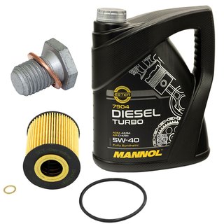 Engine oil set 5W40 Diesel Turbo 5 liters + oil filter SH 4789 P + Oildrainplug 100551