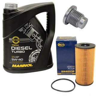 Engine oil set 5W40 Diesel Turbo 5 liters + oil filter SH 4053 P + Oildrainplug 48880