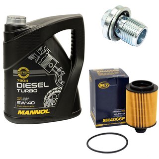 Motorl Set 5W40 Diesel Turbo 5 Liter + lfilter SH 4066 P + lablassschraube 31119