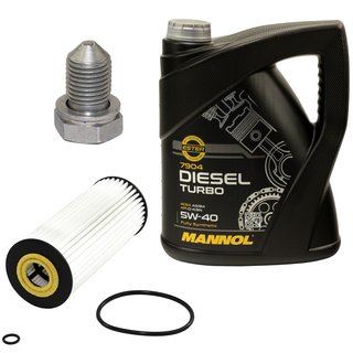Motorl Set 5W40 Diesel Turbo 5 Liter + lfilter SH420L + lablassschraube 48871