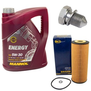 Engine Oil Set 5W-30 5 liters + oil filter SCT SH420P + Oildrainplug 48871