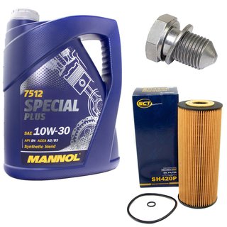 Engineoil set Special Plus 10W30 API SN 5 liters + Oil Filter SH420P + Oildrainplug 48871