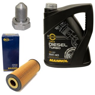 Engine oil set 5W40 Diesel Turbo 5 liters + oil filter SH420P + Oildrainplug 48871