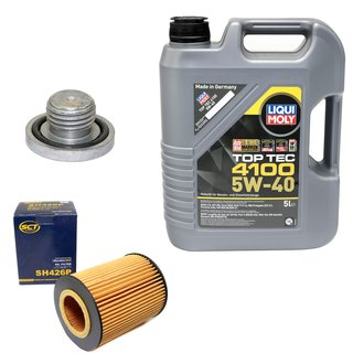 Engineoil set Top Tec 4100 5W-40 5 liters + Oil Filter SH426P + Oildrainplug 04572