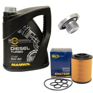 Engine oil set 5W40 Diesel Turbo 5 liters + oil filter SH4788P + Oildrainplug 04572