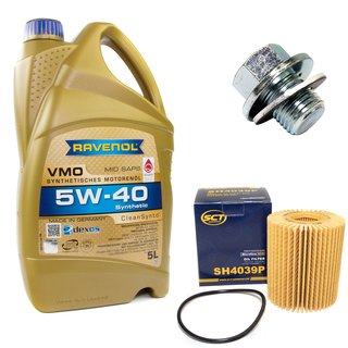 Engineoil set VMO SAE 5W-40 5 liters + Oil Filter SH4039P + Oildrainplug 30264