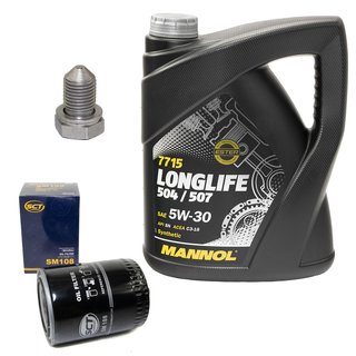 Motorl Set Longlife 5W-30 API SN 5 Liter + lfilter SM108 + lablassschraube 48871