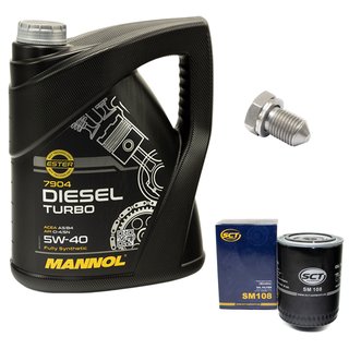 Engine oil set 5W40 Diesel Turbo 5 liters + oil filter SM108 + Oildrainplug 15374