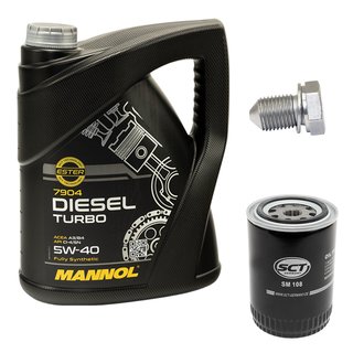 Engine oil set 5W40 Diesel Turbo 5 liters + oil filter SM108 + Oildrainplug 15374
