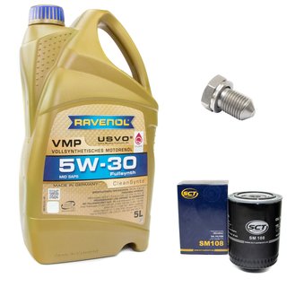 Engineoil set VMP SAE 5W-30 5 liters + Oil Filter SM108 + Oildrainplug 15374