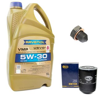 Engineoil set VMP SAE 5W-30 5 liters + Oil Filter SM108 + Oildrainplug 12281