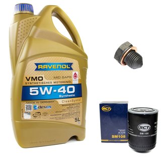 Engineoil set VMO SAE 5W-40 5 liters + Oil Filter SM108 + Oildrainplug 12281