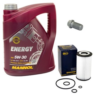 Engine Oil Set 5W-30 5 liters + oil filter SCT SH425P + Oildrainplug 08277