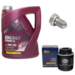 Engine Oil Set 5W-30 5 liters + oil filter SCT SM5085 + Oildrainplug 15374