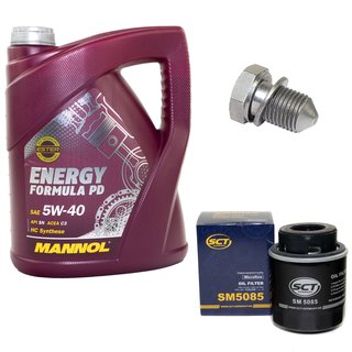 Engine Oil Set 5W-40 5 liters + oil filter SCT SM5085 + Oildrainplug 48871