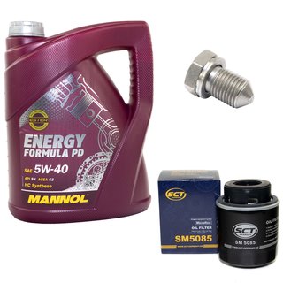 Engine Oil Set 5W-40 5 liters + oil filter SCT SM5085 + Oildrainplug 15374