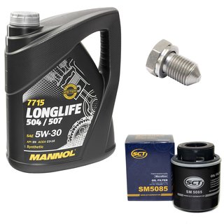 Motorl Set Longlife 5W-30 API SN 5 Liter + lfilter SM5085 + lablassschraube 15374