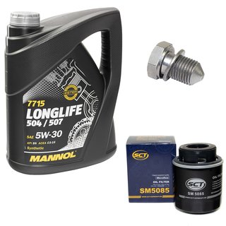 Engineoil set Longlife 5W30 API SN 5 liters + Oil Filter SM5085 + Oildrainplug 48871