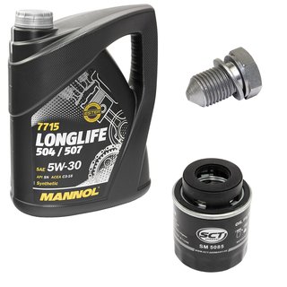 Engineoil set Longlife 5W30 API SN 5 liters + Oil Filter SM5085 + Oildrainplug 48871