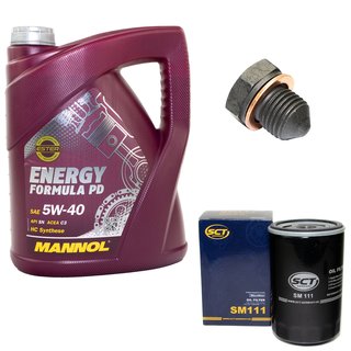 Engine Oil Set 5W-40 5 liters + oil filter SCT SM111 + Oildrainplug 12281
