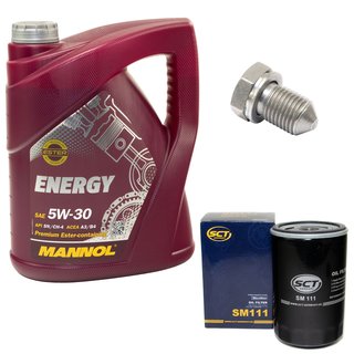 Engine Oil Set 5W-30 5 liters + oil filter SCT SM111 + Oildrainplug 15374