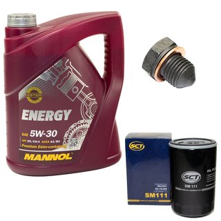 Engine Oil Set 5W-30 5 liters + oil filter SCT SM111 + Oildrainplug 12281