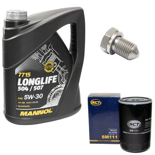 Motorl Set Longlife 5W-30 API SN 5 Liter + lfilter SM111 + lablassschraube 15374
